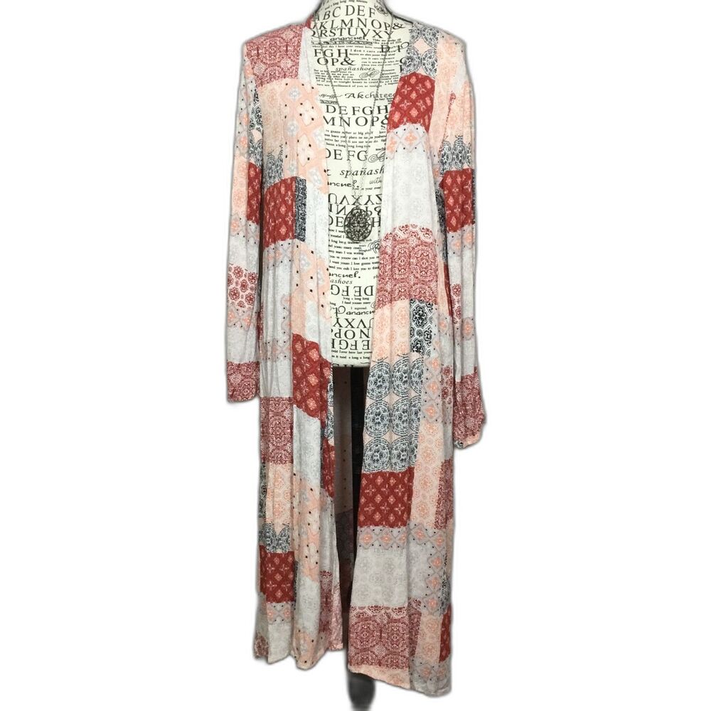 Entro patchwork open front duster cardigan coverup boho hippie witchy S
